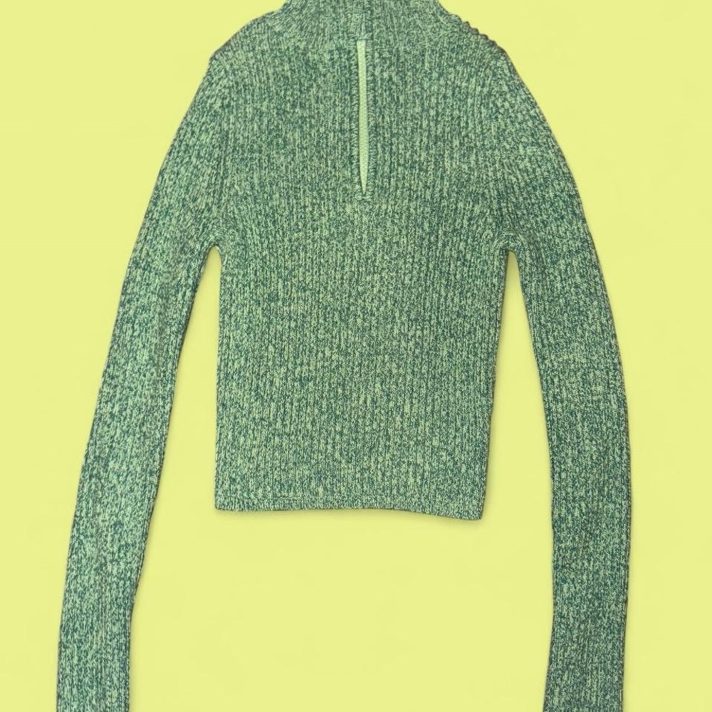 aerie green ribbed turtleneck quarter zip sweater